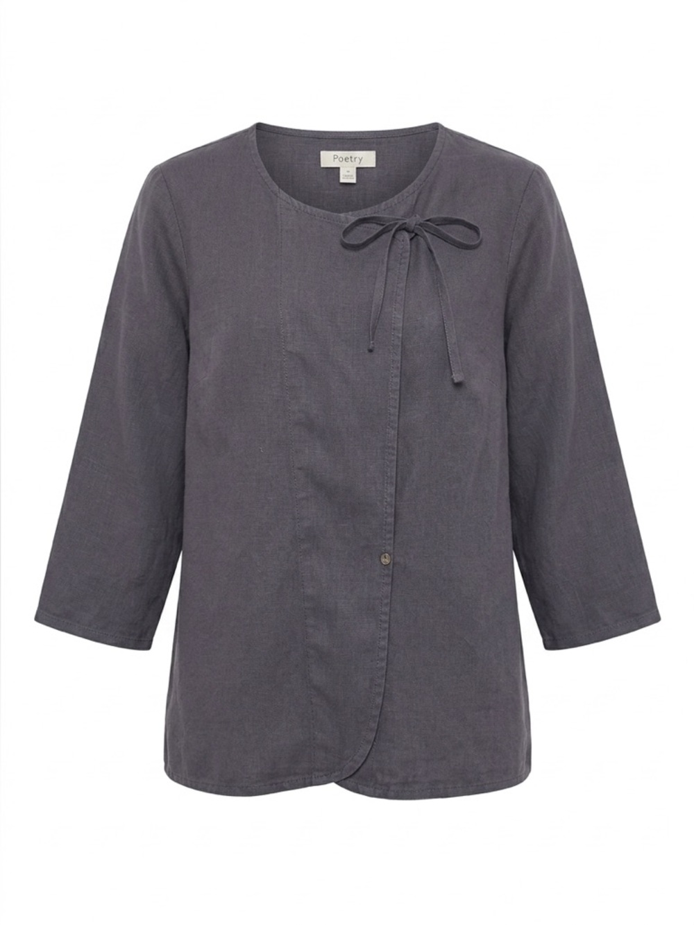 Poetry 100% Linen Tie Front Top Size 10 Plum Gray 3/4 Sleeve